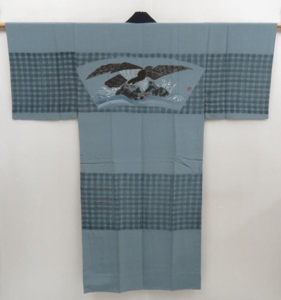 Photo1: 5326T03z490  Japanese Kimono Silk Men's JUBAN Hawk Blue-Gray (1)