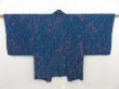 Photo1: 5326T06z590 Vintage Japanese Kimono Silk HAORI Flower Navy (1)