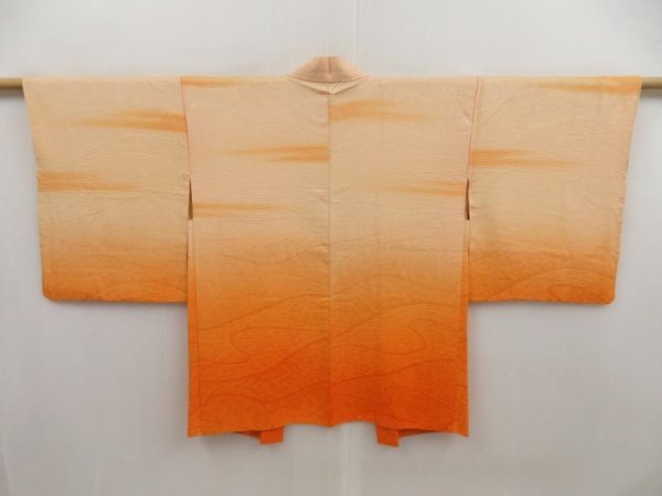 Photo1: 5326T07z560 Vintage Japanese Kimono Silk HAORI Sunset Light orange (1)