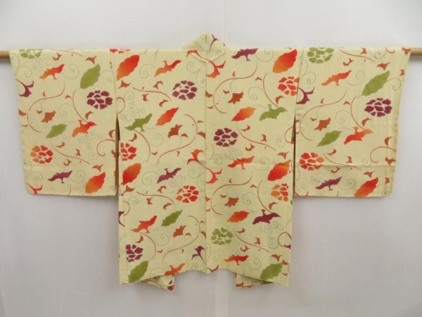 Photo1: 5326T08z520 Vintage Japanese Kimono Silk HAORI Phoenix Lime yellow (1)