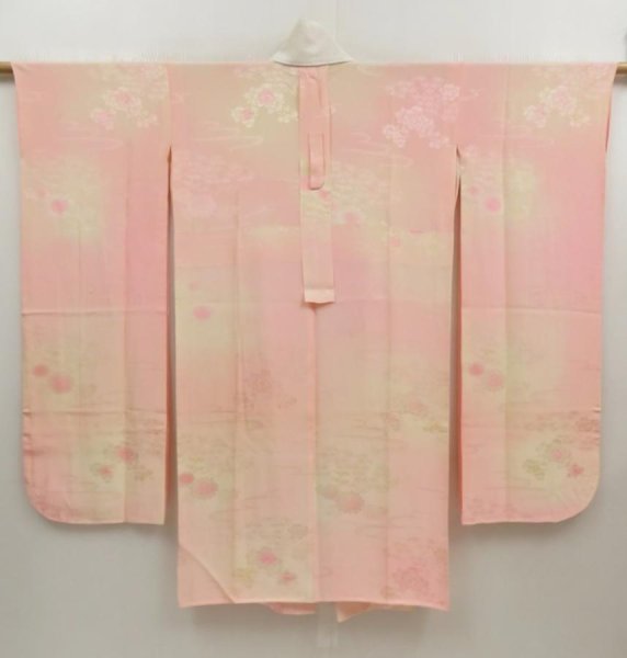 Photo1: 5326T13z610 Vintage Japanese Kimono Silk JUBAN Chrysanthemum Pink (1)