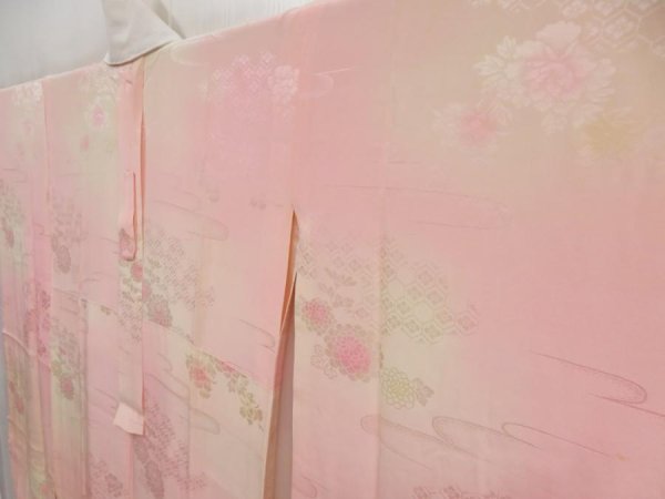 Photo2: 5326T13z610 Vintage Japanese Kimono Silk JUBAN Chrysanthemum Pink (2)