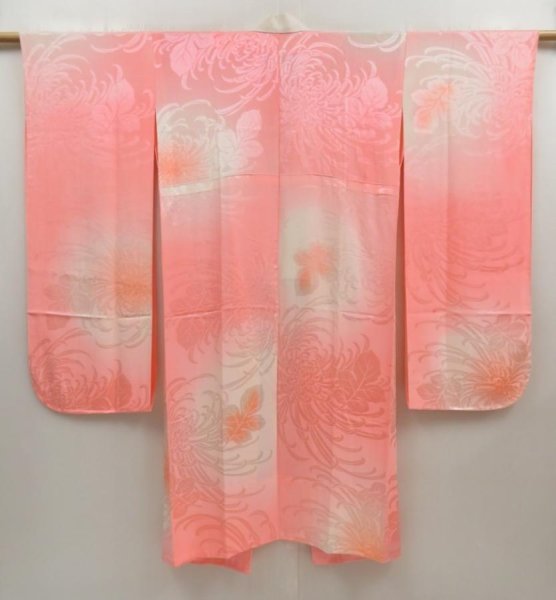 Photo1: 5326T14z630  Japanese Kimono Silk FURISODE JUBAN Chrysanthemum Pink (1)