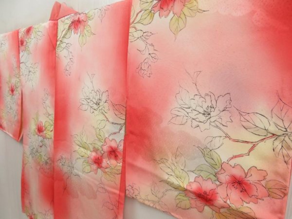Photo2: 5327T02z500 Vintage Japanese Kimono Silk HAORI Flower Coral pink (2)