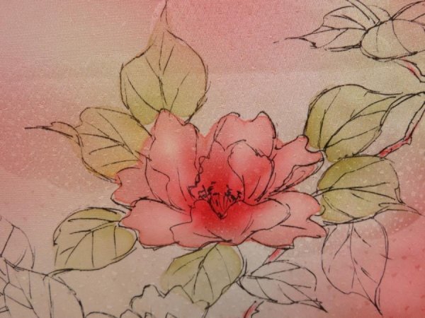 Photo4: 5327T02z500 Vintage Japanese Kimono Silk HAORI Flower Coral pink (4)