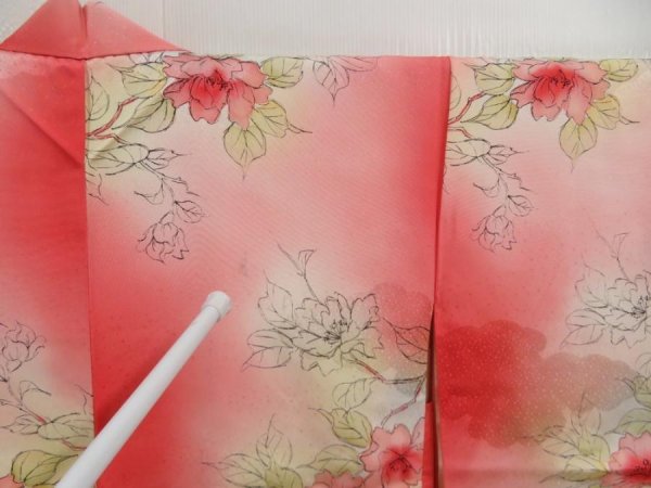 Photo6: 5327T02z500 Vintage Japanese Kimono Silk HAORI Flower Coral pink (6)
