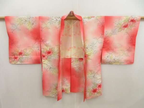 Photo7: 5327T02z500 Vintage Japanese Kimono Silk HAORI Flower Coral pink (7)
