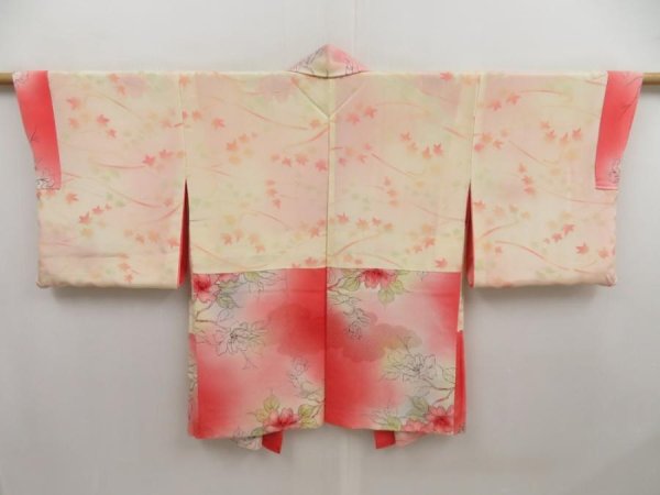 Photo8: 5327T02z500 Vintage Japanese Kimono Silk HAORI Flower Coral pink (8)