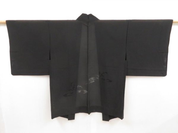 Photo1: 5327T03z260 Vintage Japanese Kimono Silk See through HAORI Flower Black (1)