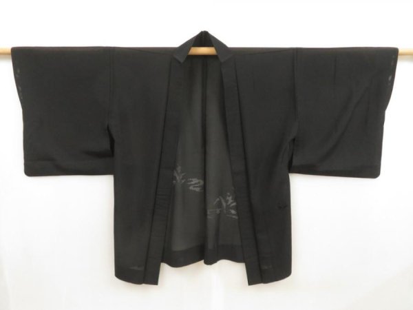 Photo5: 5327T03z260 Vintage Japanese Kimono Silk See through HAORI Flower Black (5)