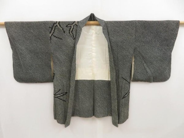 Photo5: 5327T04z710 Vintage Japanese Kimono Silk SHIBORI HAORI Branch Black (5)