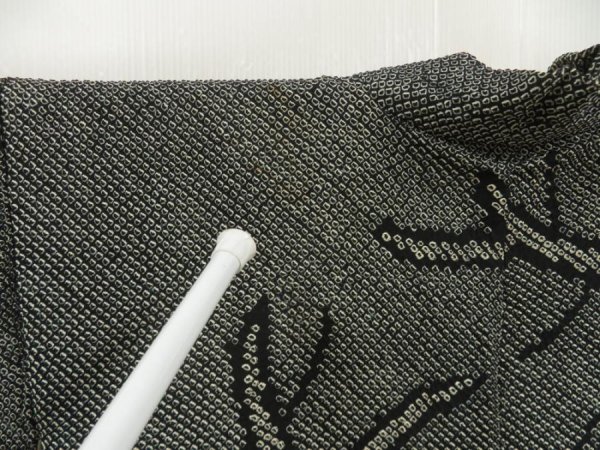 Photo8: 5327T04z710 Vintage Japanese Kimono Silk SHIBORI HAORI Branch Black (8)
