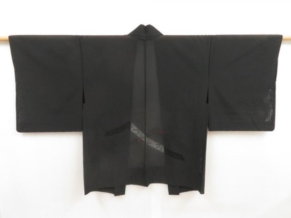 Photo1: 5327T05z270 Vintage Japanese Kimono Silk See through HAORI  Black (1)
