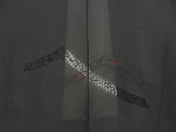 Photo3: 5327T05z270 Vintage Japanese Kimono Silk See through HAORI  Black (3)