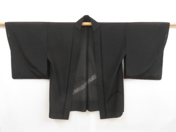 Photo5: 5327T05z270 Vintage Japanese Kimono Silk See through HAORI  Black (5)