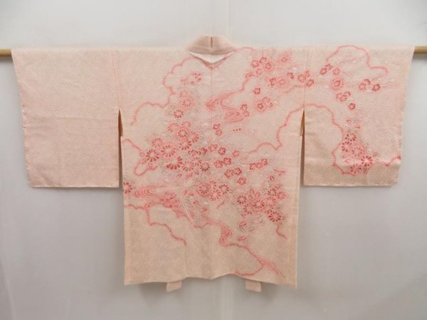 Photo1: 5327T06z500 Vintage Japanese Kimono Silk SHIBORI HAORI Flowers Off-white (1)