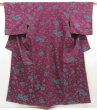 Photo1: 5327T07z730 Vintage Japanese Kimono Silk TSUMUGI Flower Dark grape (1)