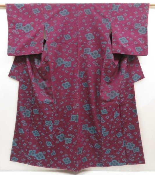Photo1: 5327T07z730 Vintage Japanese Kimono Silk TSUMUGI Flower Dark grape (1)