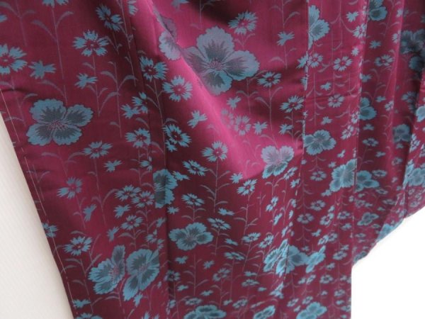 Photo3: 5327T07z730 Vintage Japanese Kimono Silk TSUMUGI Flower Dark grape (3)
