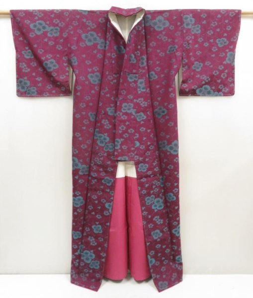 Photo8: 5327T07z730 Vintage Japanese Kimono Silk TSUMUGI Flower Dark grape (8)