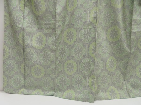 Photo4: 5327T08z710 Vintage Japanese Kimono Silk TSUMUGI Flower Light green (4)