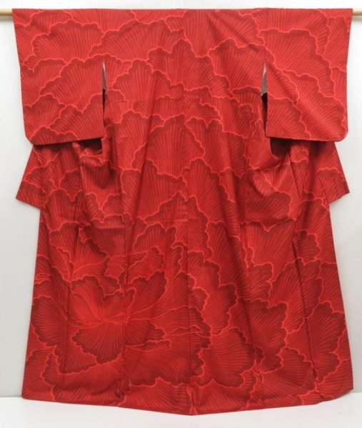 Photo1: 5327T09z860 Vintage Japanese Kimono Silk TSUMUGI TSUKESAGE Big peony (1)