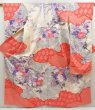 Photo1: 5327T12z1040 Vintage Japanese Kimono Silk FURISODE Flower cart Tomato red (1)