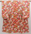 Photo1: 5327T14z860 Vintage Japanese Kimono Silk CHU-FURISODE Maple Dark orange (1)