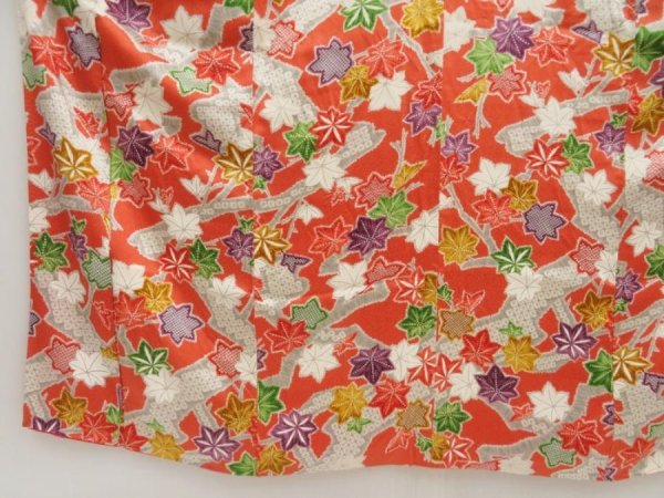 Photo4: 5327T14z860 Vintage Japanese Kimono Silk CHU-FURISODE Maple Dark orange (4)