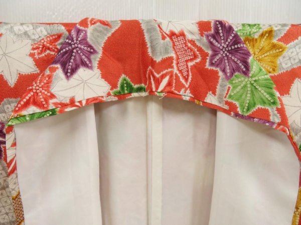 Photo7: 5327T14z860 Vintage Japanese Kimono Silk CHU-FURISODE Maple Dark orange (7)
