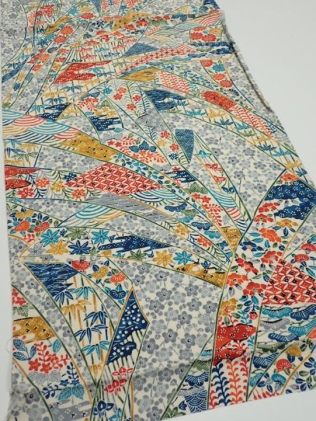 Photo2: 4L01z60  Japanese Kimono Silk  FABRIC Noshi Off-white 43.7x14.8 (2)