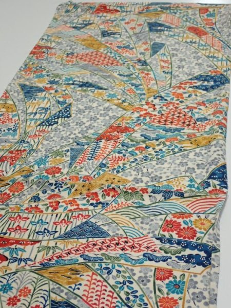 Photo3: 4L01z60  Japanese Kimono Silk  FABRIC Noshi Off-white 43.7x14.8 (3)