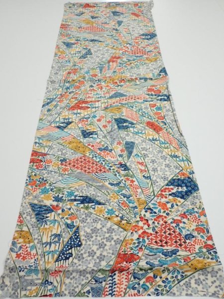 Photo5: 4L01z60  Japanese Kimono Silk  FABRIC Noshi Off-white 43.7x14.8 (5)