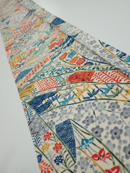 Photo1: 4L07z50  Japanese Kimono Silk  FABRIC Noshi Off-white 61.4x7.7 (1)