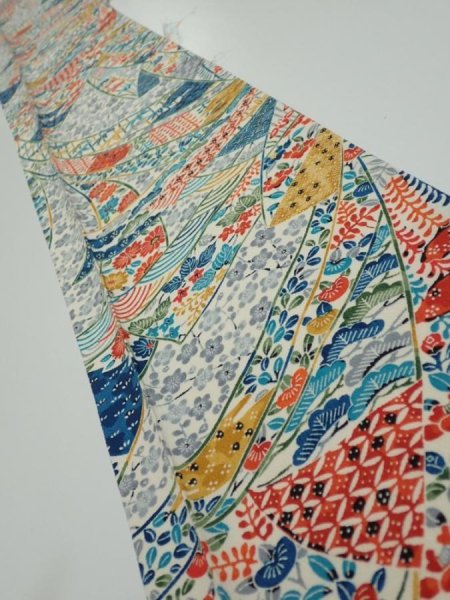 Photo1: 4L08z50  Japanese Kimono Silk  FABRIC Noshi Off-white 61.0x7.7 (1)