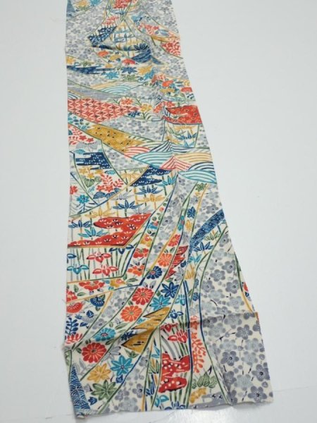Photo2: 4L09z50  Japanese Kimono Silk  FABRIC Noshi Off-white 82.7x6.9 (2)