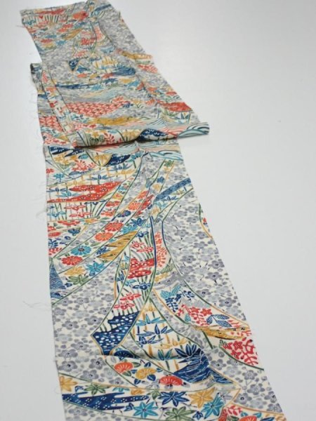 Photo3: 4L09z50  Japanese Kimono Silk  FABRIC Noshi Off-white 82.7x6.9 (3)