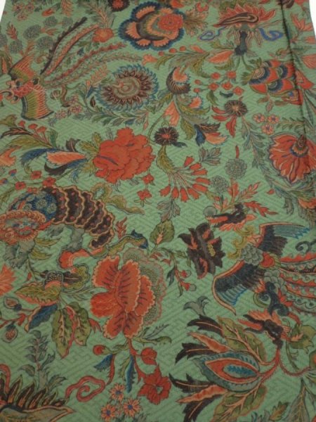 Photo1: 4L02z60  Japanese Kimono Silk  FABRIC Phoenix Dull green 41.3x14.4 (1)