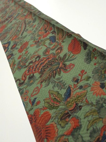 Photo1: 4L08z40  Japanese Kimono Silk  FABRIC Shishi Dull green 56.7x7.3 (1)