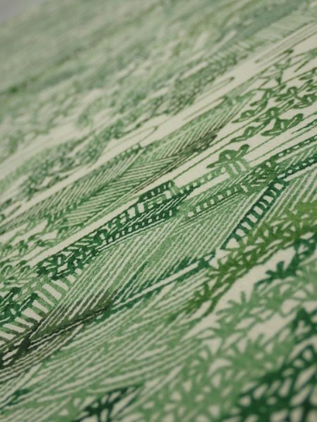 Photo4: 4L01z60  Japanese Kimono Silk  FABRIC Edo town Green 39.8x14.6 (4)