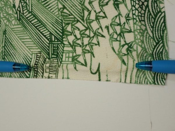 Photo8: 4L01z60  Japanese Kimono Silk  FABRIC Edo town Green 39.8x14.6 (8)