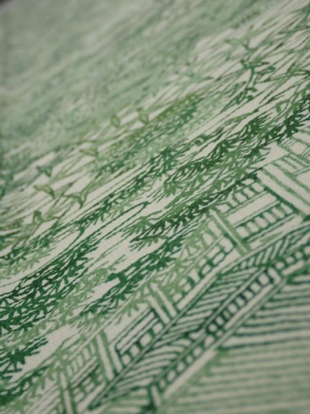 Photo4: 4L07z50  Japanese Kimono Silk  FABRIC Edo town Green 61.4x7.5 (4)