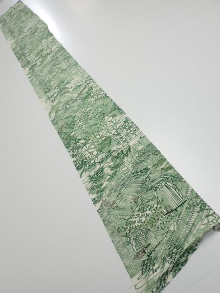 Photo6: 4L07z50  Japanese Kimono Silk  FABRIC Edo town Green 61.4x7.5 (6)