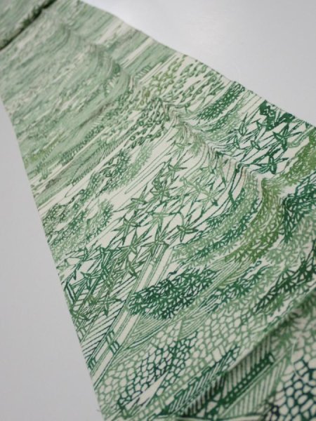 Photo1: 4L09z60  Japanese Kimono Silk  FABRIC Edo town Green 78.7x6.9 (1)