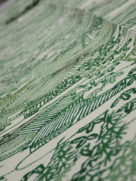 Photo4: 4L09z60  Japanese Kimono Silk  FABRIC Edo town Green 78.7x6.9 (4)
