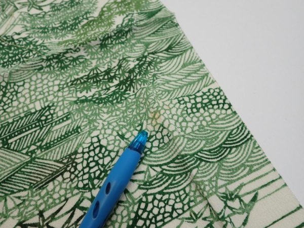 Photo5: 4L09z60  Japanese Kimono Silk  FABRIC Edo town Green 78.7x6.9 (5)