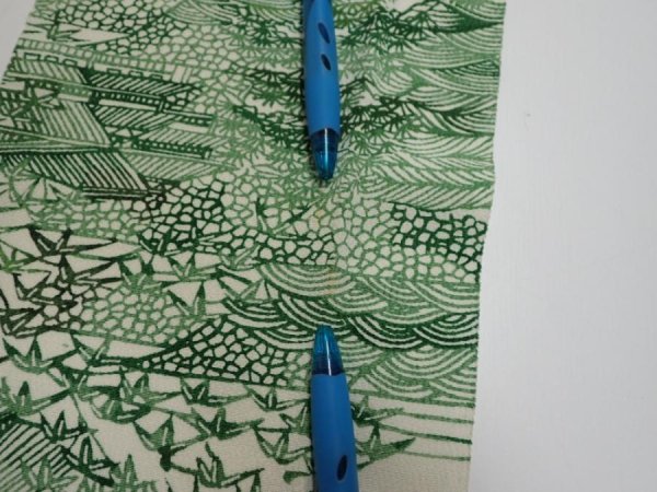 Photo7: 4L09z60  Japanese Kimono Silk  FABRIC Edo town Green 78.7x6.9 (7)