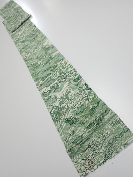 Photo8: 4L09z60  Japanese Kimono Silk  FABRIC Edo town Green 78.7x6.9 (8)