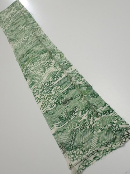 Photo1: 4L10z30  Japanese Kimono Silk  FABRIC Edo town Green 40.2x6.9 (1)