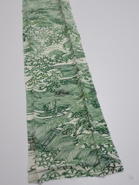 Photo3: 4L10z30  Japanese Kimono Silk  FABRIC Edo town Green 40.2x6.9 (3)